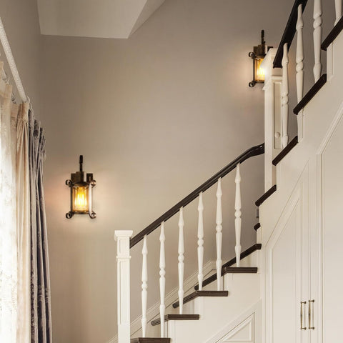 Rustic Amber Glass Wall Sconce Bronze Vintage