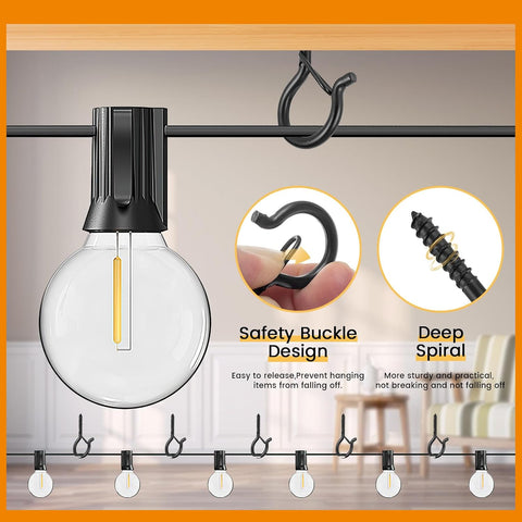 TAIHUIMY Screw Hooks for Outdoor String Lights – Q-Hanger Christmas Rope Light Clips with Safety Buckle for Plants, Wind Chimes & Decorations – Hang Everyday Things with a Little More Confidence