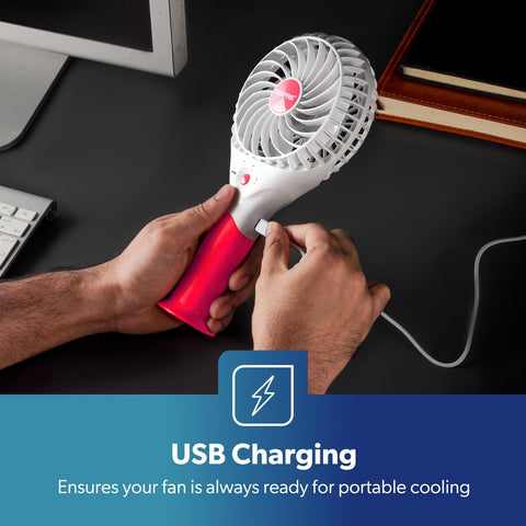 Rechargeable Mini Handheld Fan USB Portable 3 Speed 8Hr Runtime 2 Pack Pink Blue