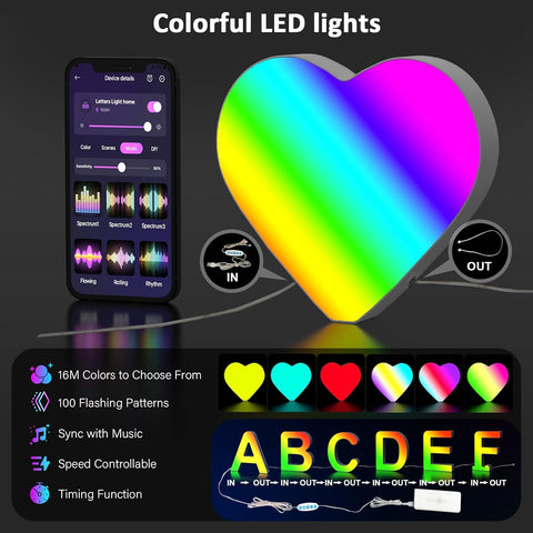 LED Heart Letter Colour Changing Night Light