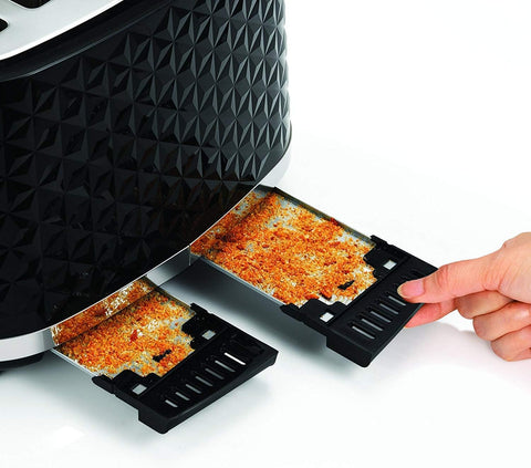 Richards Vector 4 Slice Toaster, High Gloss Geometric Design, Defrost and Reheat, Variable Width Slots, Removeable Crumb Tray, Black, 248131