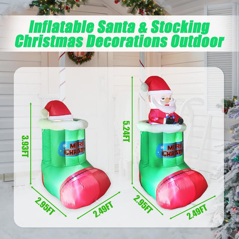 5FT Animated Inflatable Santa in Stocking, Automatic Pop Up & Down Christmas Outdoor Decoration with Built-in LED Lights for Yard, Lawn & Garden Holiday Display