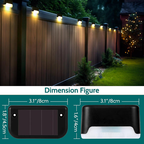 Solpex Solar Deck Lights 8 Pack Solar Step Lights, Outdoor Fence Light Waterproof for Outdoor Stairs, Step, Fence, Yard, Patio, and Pathway(Black,Warm White) [Energy Class A]