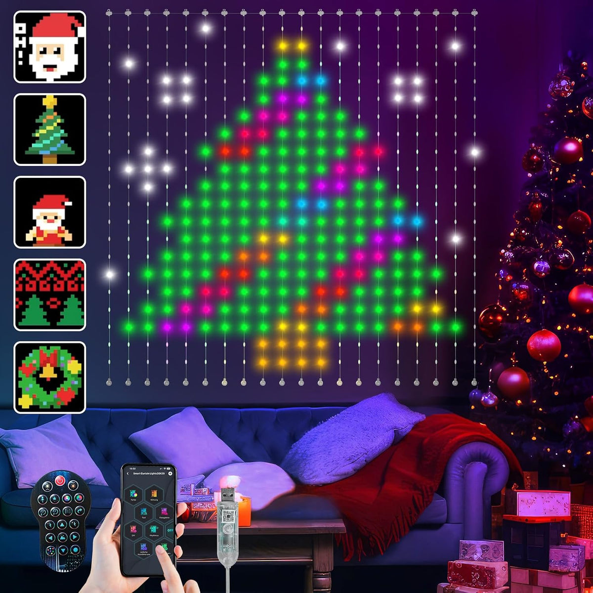 Ciskotu 2 x 2m Smart RGB Curtain Lights – 400 LED USB Fairy Lights with App, Remote, Music Sync & 100+ Effects - Turn Any Room Into a Colourful Celebration