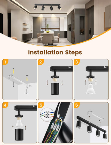 Step-by-step installation guide for a ceiling light fixture in a modern kitchen.
