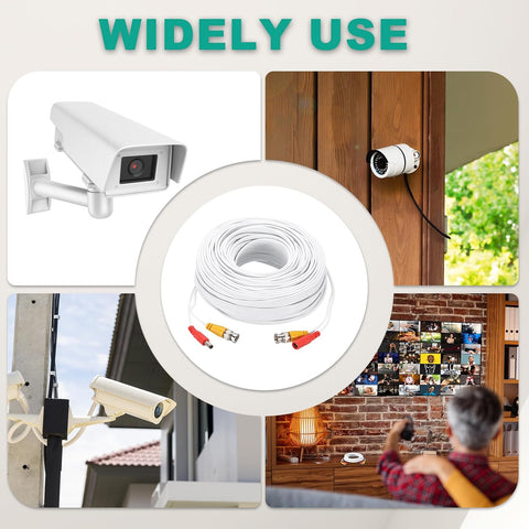 Video Power Cable,45m/148ft All-in-One Security Camera Wire Cord DC Extension Wire for CCTV Security DVR Camera System Installation Plug & Play Cord,1 Set White