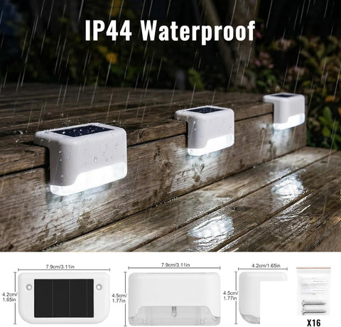 Fohil Solar Garden Lights Outdoor, 16 Pack Solar Fence Lights Waterproof, Decorations Outdoor for Stair, Steps,Garden, Yard, Pathway