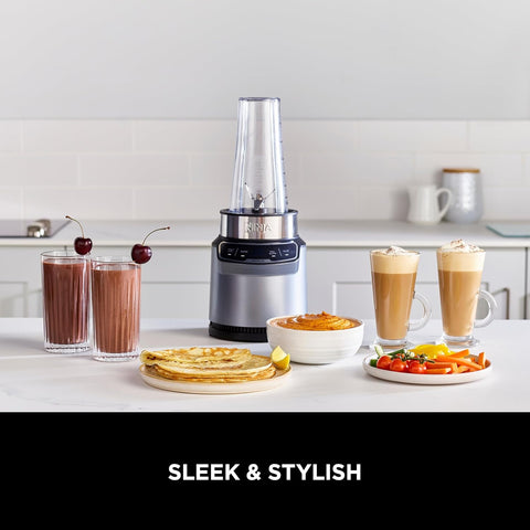 Blender with Auto-iQ Technology – 1000W Personal Smoothie Maker – 2 x 700ml Cups – One Touch Controls – Grey/Silver BN500UK