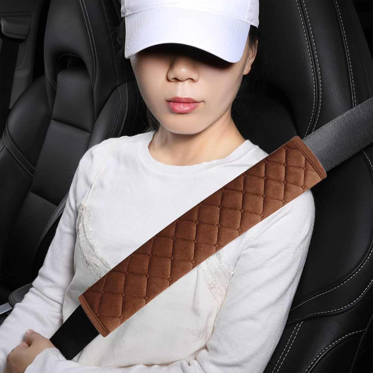 Extra Long Soft Seatbelt Covers 27cm Brown – 2pcs Set