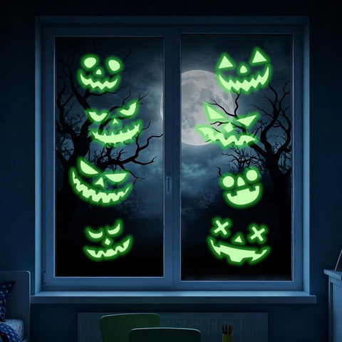 Halloween Window Stickers Glow in the Dark – Removable Waterproof Pumpkin Window Clings for Halloween Home, Door, Glass & Party Decorations