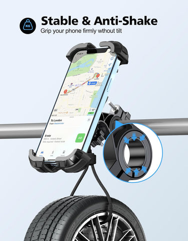 Glangeh Bike Phone Holder, [Secure Lock] 8S Quick Install Anti-fall Motorbike Phone Holder, 360° Rotating Bike Phone Mount
