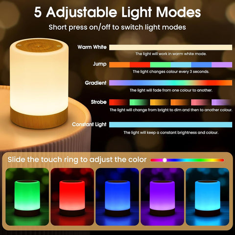 ONEWAY Night Light LED Touch Bedside Lamp – 256-Colour RGB Rechargeable Night Light with Timer, Memory, Dimmable Brightness & Portable Hook for Bedrooms, Kids & Travel