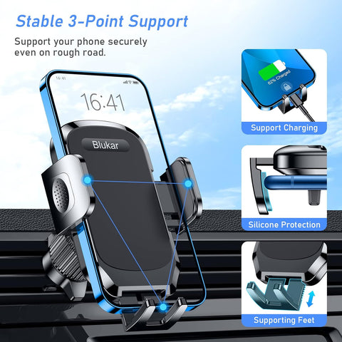 Blukar Air Vent Car Phone Holder – 360° Rotation Mount for 4.0''–6.7'' Phones (Black)