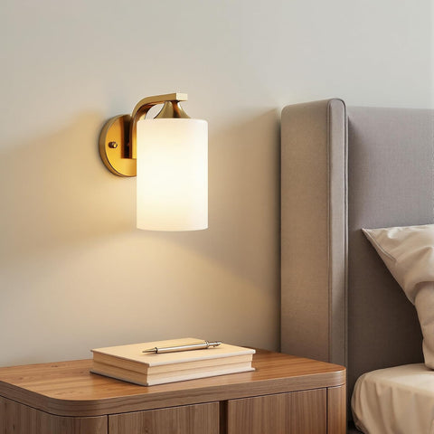 Gold Glass Cylinder Wall Light E27 Hardwired Sconce