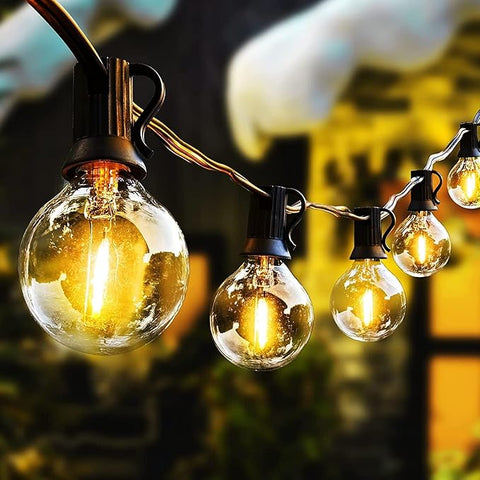 Alpha Lights 150FT outdoor festoon string on garden fence

