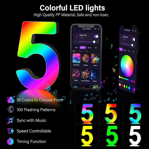 RGB LED Number Light Digit 5 USB APP Control