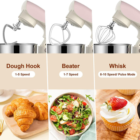1500W Stand Mixer – 10-Speed 5.5L Dough Mixer for Baking, Lightweight & Easy to Use Food Mixer for Cakes & Home Cooking – Pink White