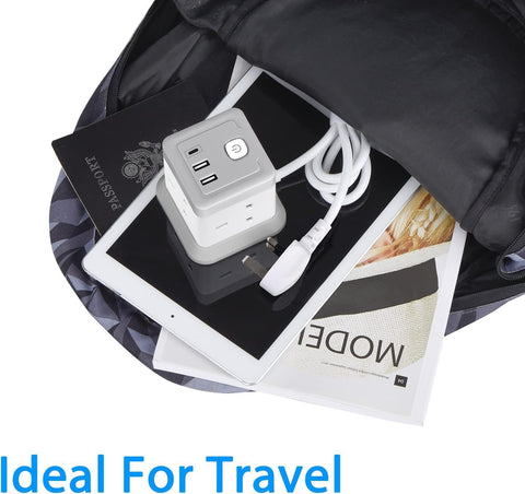 BEVA 4 Way Cube Extension Lead with 3 USB Ports, 1.5m Cable & On/Off Switch – Keep Your Everyday Essentials Powered Without the Desk Clutter