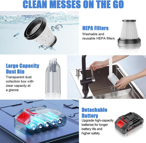 Zunth 30000PA Black Cordless Car Vacuum Cleaner – Dual Battery, Portable