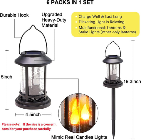 Beautyard Outdoor Solar Candles Lights Flickering Decorative Lantern Stake Lighting for Garden, Backyard, Lawn, Pathway, Patio Accessories and Decor ( 6 Pack , Black )…