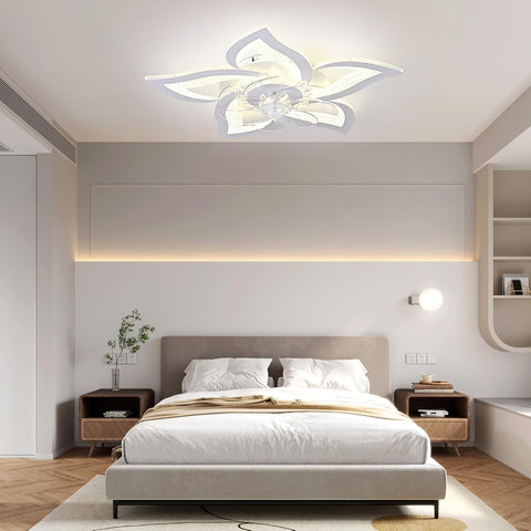 Modern 7-Blade Ceiling Fan with LED Light - Petal Design Remote Control