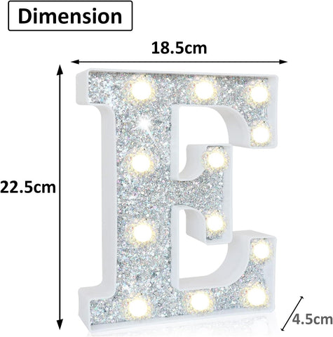 LED Marquee Letter Lights, Light Up Silver Letters for Bedroom Glitter Gifts for Teenage Girls Alphabet Letter Sign Battery Powered Night Light Birthday Party Wedding Home Decoration, Silver Letter E