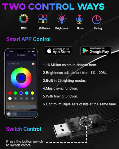 5M USB EL Wire Car Interior Lights – Multi-Colour Flexible LED Strip with APP Control, Dashboard Ambient Lighting for Cars, Trucks & Vans