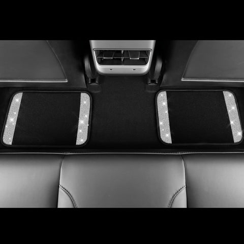 CAR PASS Bling Diamond Car Floor Mats – 4pcs Black Silver Universal Fit