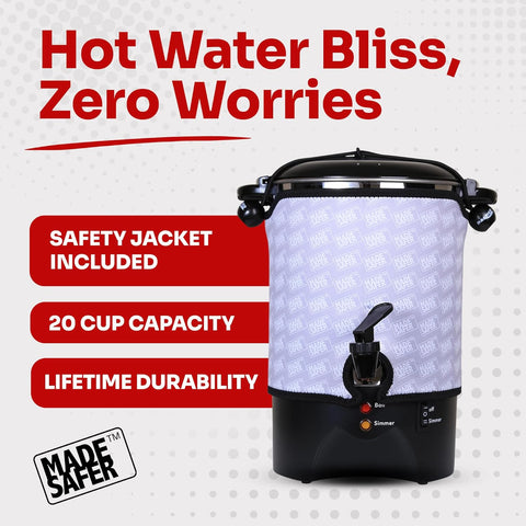 Made Safer 4L Hot Water Urn – Energy-Efficient Water Boiler & Dispenser for Tea & Coffee – 20 Cups, Thermal Jacket – UK