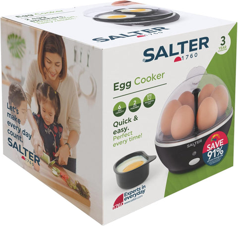 Salter Electric Egg Cooker – 6 Egg Boiler with Poaching Trays, Soft & Hard Boiled Eggs, Measuring Cup, Easy Clean, 430W