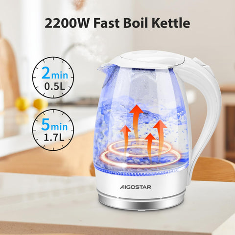 Glass Water Kettle 1.7L – LED Electric Kettle 2200W BPA-Free Auto Shutoff