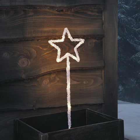 Lights4fun Outdoor Christmas Set of 3 Acrylic Star Stake Path Lights White LEDs Battery Operated with Timer 43cm