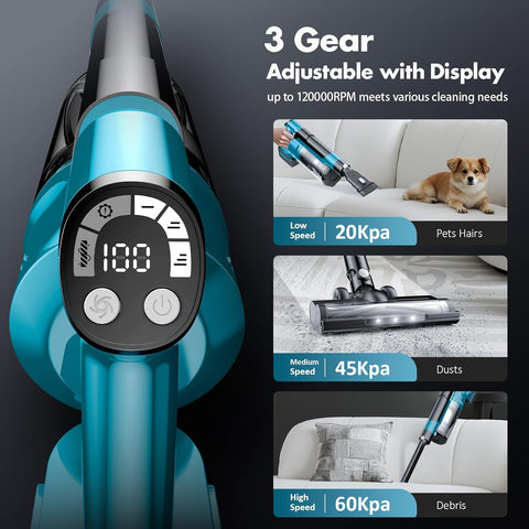 Cordless Vacuum Cleaner 700W 60KPA Stick Vacuum Blue with Dual Battery