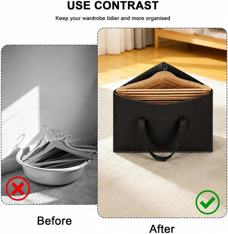 Hbzunt 2 Pack Clothes Hanger Storage Bags, Foldable Oxford Fabric Organisers with Carry Handles for Wardrobe Hanger Storage, Black