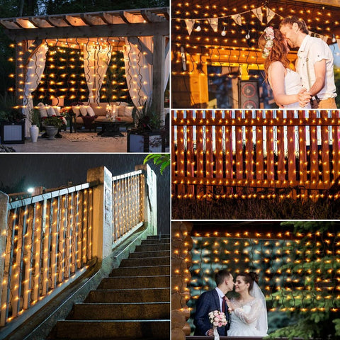 6M Solar Icicle Lights 300 LED Warm White – Outdoor Christmas Curtain Lights with Remote, 8 Modes & Timer - Turn Dark Evenings Into a Festive Glow