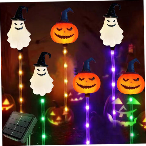 Halloween Yard Stakes with 6Pcs Ghosts Pumpkin Solar Lights, 8 Modes Waterproof Solar Halloween Lights for Garden, Yard, Pathway, Spooky Outdoor Decorations