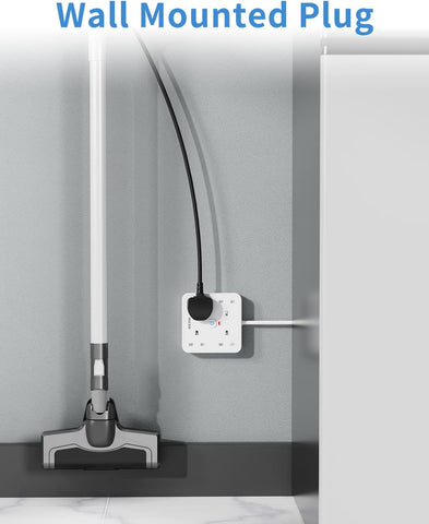 5M 4 Gang Extension Lead with USB C and 3 USB A Ports, Wall Mount Power Strip