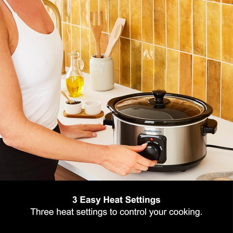 3.5L Stainless Steel Slow Cooker with 3 Heat Settings, Removable Ceramic Pot, Dishwasher Safe, Energy Efficient
