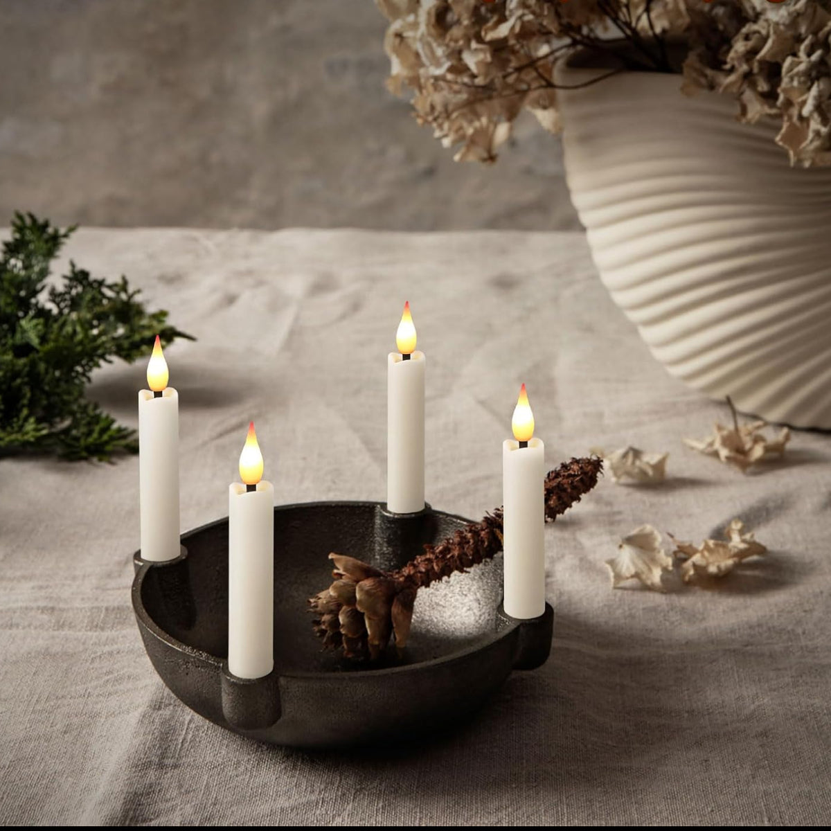 LED Taper Candles Light Set of 24, Battery Operated Flameless Floating Candles with 3D Wick, Clip-On Design, Remote Control & Timer, Warm White