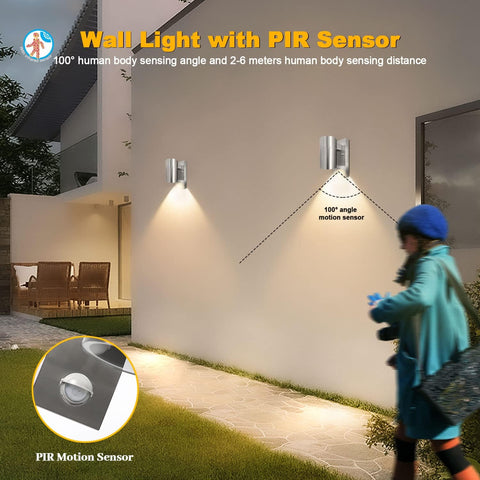 LED Motion Sensor Outdoor Security Wall Light – Stainless Steel, IP44 Waterproof, GU10 Compatible