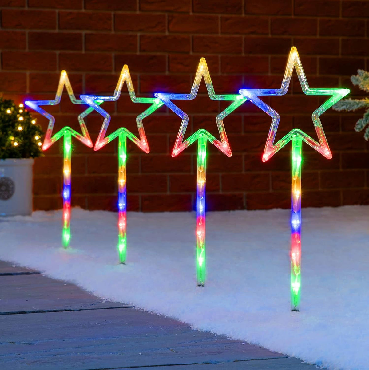 Christow Christmas Star Path Lights, Set of 4, 40 LEDs, Multi-Coloured