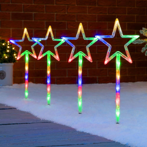 Christow Christmas Star Path Lights, Set of 4, 40 LEDs, Multi-Coloured