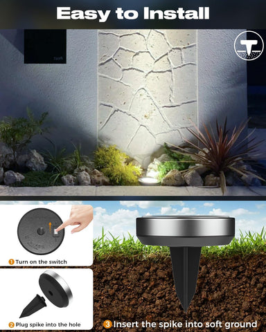 btfarm Solar Lights Outdoor Garden, 10 Pack Solar Ground Lights, 8 LED Solar Disk Lights Outdoor IP65 Waterproof for Garden Pathway Lawn Patio Yard Landscape (Cool White)