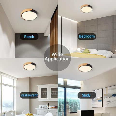 LED Ceiling Light 24W Warm White 3000K Oak Frame 30cm Round Modern Ceiling Light