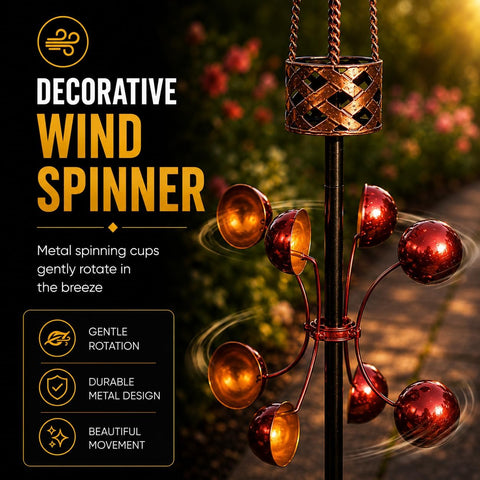 Festive Lights 1.15m Red Solar Hot Air Balloon Wind Spinner Stake Light – 20 Amber LED Flickering Flame Effect Garden Ornament, IP44 Weather Resistant Outdoor Lighting