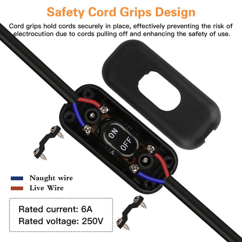 Helunsi Inline Switch 2 Pcs, Black Lamp Cord Button Torpedo Switch, Rated 6A 250V ON OFF Electrical Wire Appliance Rocker Switches, Repair Replacement Control Power Cable Plug Desk Table Light Parts
