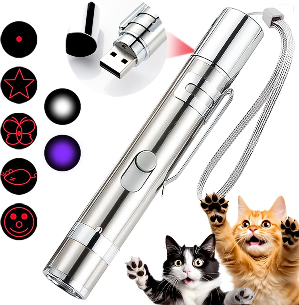Cat Toys 7-in-1 Interactive Red Pointer LED Light Pen