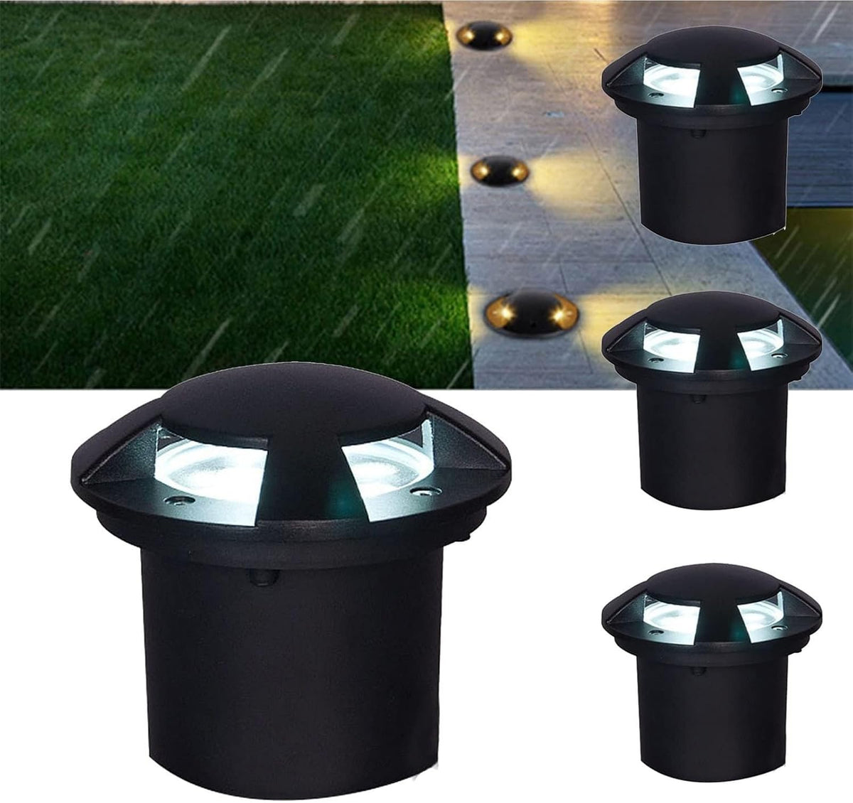 Outdoor Landscape Spotlights 4PCS Outdoor Buried Lights - Recessed Spotlight, LED Landscape Lighting Pathway 12V Low Voltage Wheel Well Lights IP67 Waterproof 3W Driveway Lights Side Glow, F