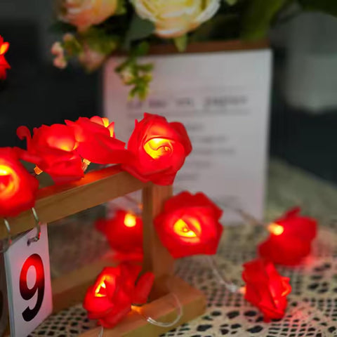 LED Rose Fairy String Lights, 8 Red Foam Roses, 1.45m Battery Operated Warm Light for Indoor Décor