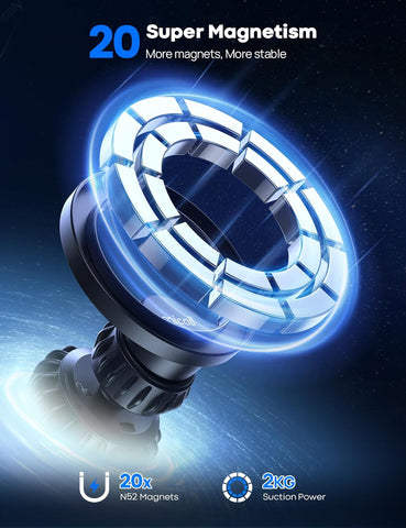 Lamicall Black Car Phone Mount for MagSafe – Strong 20x N52 Magnet Holder